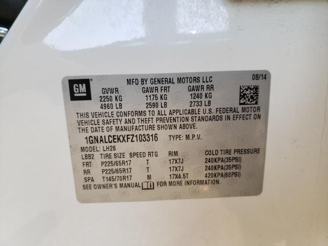 Photo 10 from auction – 2015 CHEVROLET EQUINOX LT with VIN 1GNALCEKXFZ103316
