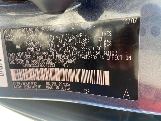 Photo 10 from auction – 2008 TOYOTA SIENNA XLE with VIN 5TDBK22C78S013293