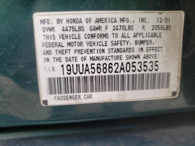 Photo 10 from auction – 2002 ACURA TL TYPE-S with VIN 19UUA56862A053535
