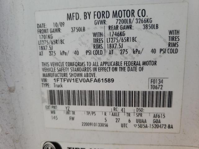 Photo 10 from auction – 2010 FORD F150 SUPER with VIN 1FTFW1EV0AFA61589