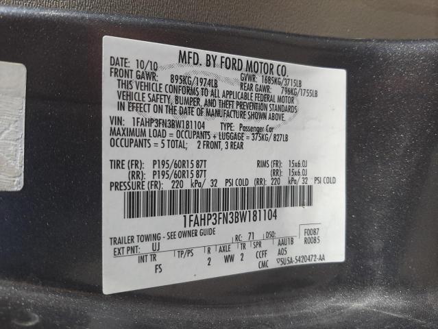 Photo 10 from auction – 2011 FORD FOCUS SE with VIN 1FAHP3FN3BW181104