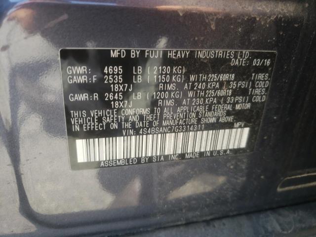 Photo 10 from auction – 2016 SUBARU OUTBACK 2. with VIN 4S4BSANC7G3314311