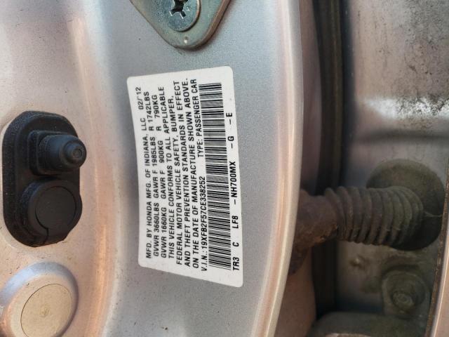 Photo 10 from auction – 2012 HONDA CIVIC LX with VIN 19XFB2F57CE338252
