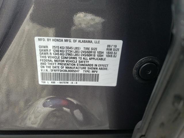 Photo 10 from auction – 2020 HONDA PILOT EX with VIN 5FNYF5H39LB005247