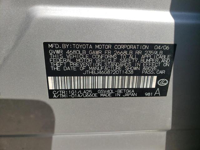 Photo 10 from auction – 2007 LEXUS ES 350 with VIN JTHBJ46G872011438
