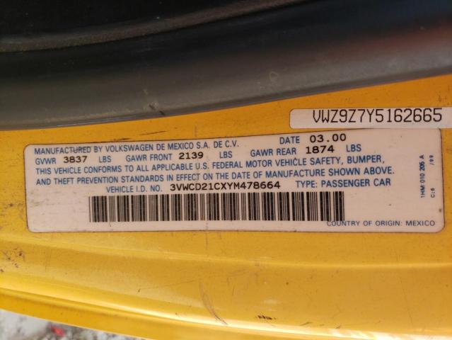 Photo 10 from auction – 2000 VOLKSWAGEN NEW BEETLE with VIN 3VWCD21CXYM478664