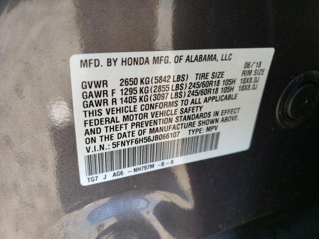Photo 10 from auction – 2018 HONDA PILOT EXL with VIN 5FNYF6H56JB066107