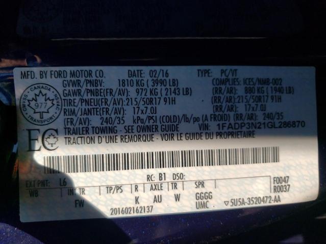 Photo 10 from auction – 2016 FORD FOCUS TITA with VIN 1FADP3N21GL286870