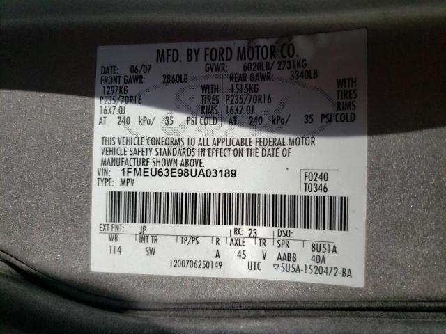 Photo 10 from auction – 2008 FORD EXPLORER X with VIN 1FMEU63E98UA03189