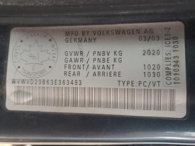 Photo 10 from auction – 2003 VOLKSWAGEN PASSAT GLS with VIN WVWVD23B63E363493