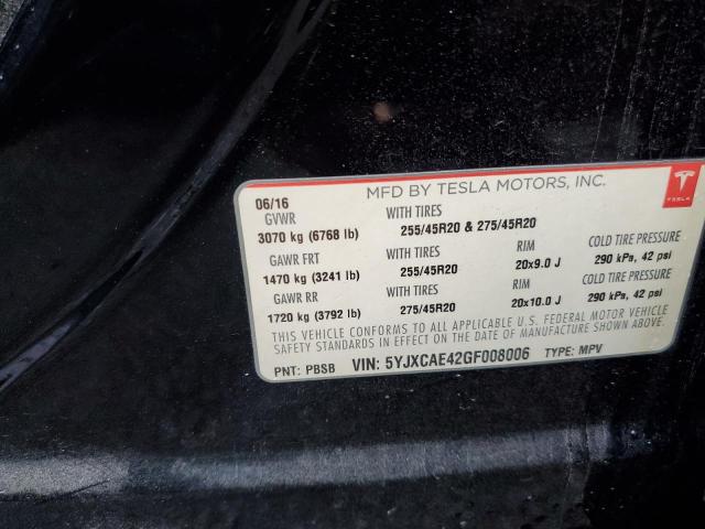 Photo 10 from auction – 2016 TESLA MODEL X with VIN 5YJXCAE42GF008006