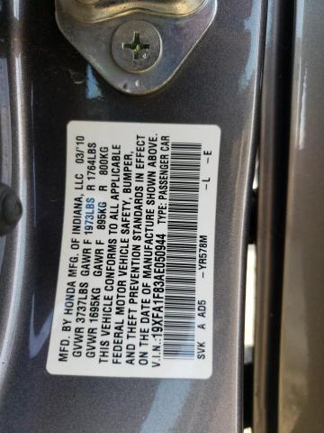 Photo 10 from auction – 2010 HONDA CIVIC EX with VIN 19XFA1F83AE050944