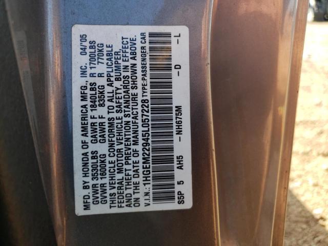 Photo 10 from auction – 2005 HONDA CIVIC EX with VIN 1HGEM22945L057228