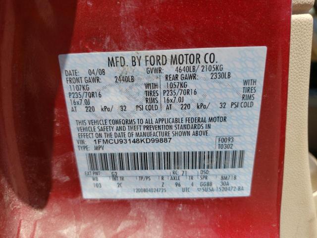 Photo 10 from auction – 2008 FORD ESCAPE XLT with VIN 1FMCU93148KD99887