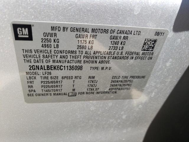 Photo 10 from auction – 2012 CHEVROLET EQUINOX LS with VIN 2GNALBEK6C1136098