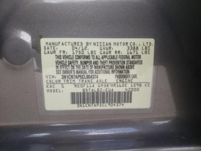 Photo 10 from auction – 2012 NISSAN VERSA S with VIN 3N1CN7AP5CL904374