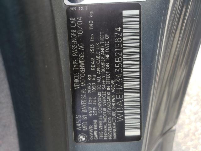 Photo 10 from auction – 2005 BMW 645 CI AUT with VIN WBAEH73435B215824