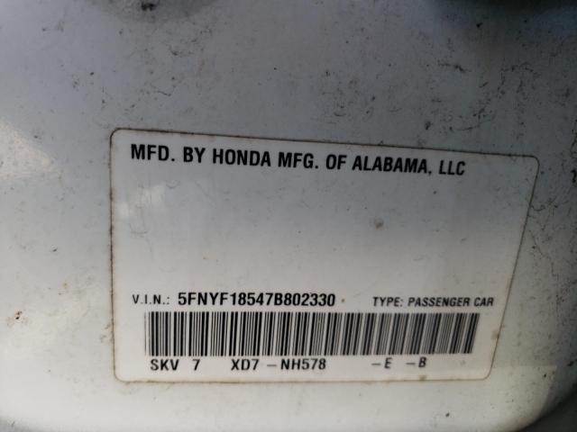 Photo 10 from auction – 2007 HONDA PILOT EXL with VIN 5FNYF18547B802330