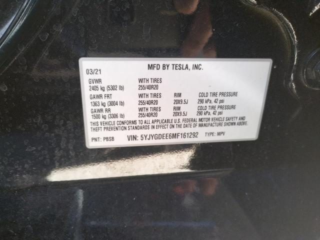 Photo 10 from auction – 2021 TESLA MODEL Y with VIN 5YJYGDEE6MF161292