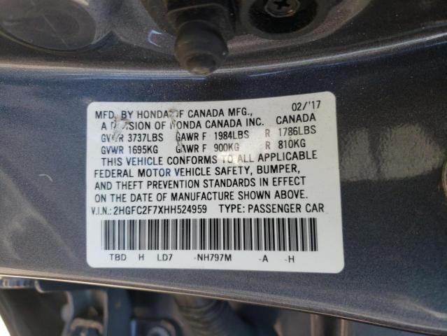 Photo 10 from auction – 2017 HONDA CIVIC EX with VIN 2HGFC2F7XHH524959