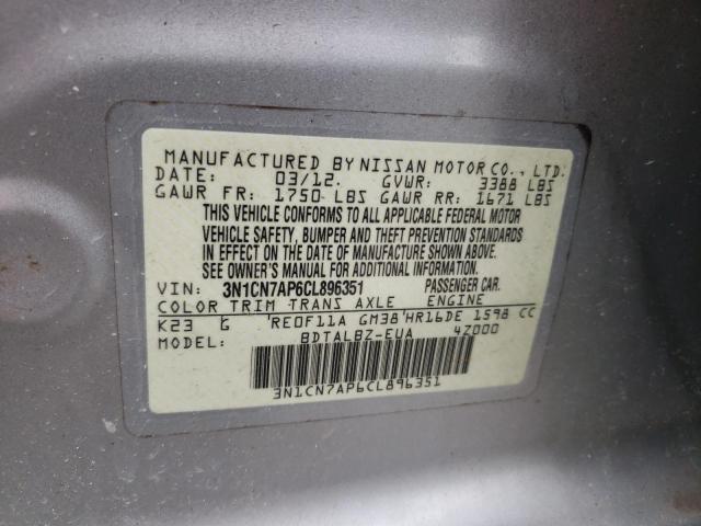 Photo 10 from auction – 2012 NISSAN VERSA S with VIN 3N1CN7AP6CL896351