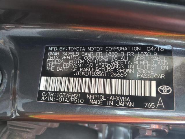 Photo 10 from auction – 2016 TOYOTA PRIUS C with VIN JTDKDTB35G1126669