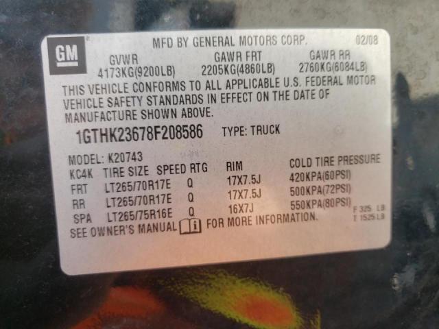 Photo 10 from auction – 2008 GMC SIERRA K25 with VIN 1GTHK23678F208586