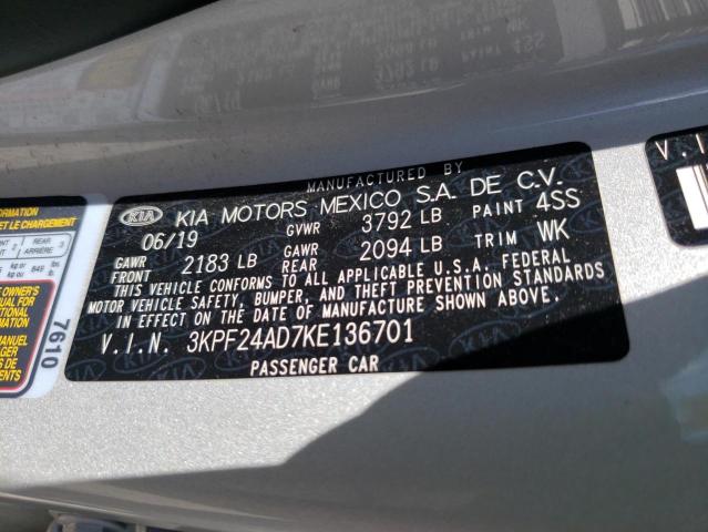 Photo 10 from auction – 2019 KIA FORTE FE with VIN 3KPF24AD7KE136701