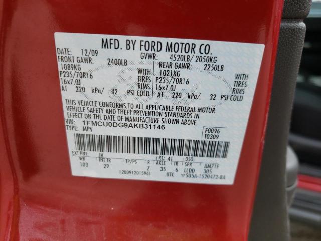 Photo 10 from auction – 2010 FORD ESCAPE XLT with VIN 1FMCU0DG9AKB31146