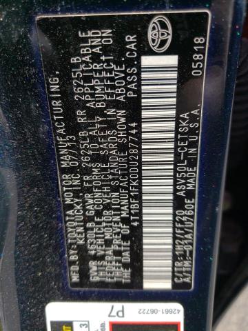 Photo 10 from auction – 2013 TOYOTA CAMRY L with VIN 4T1BF1FK0DU287744
