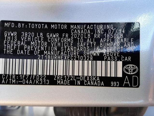 Photo 10 from auction – 2014 TOYOTA COROLLA L with VIN 2T1BURHEXEC210328