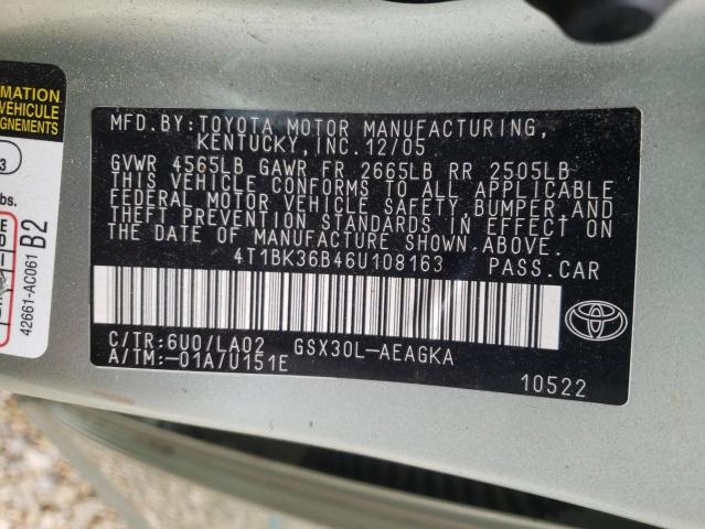 Photo 10 from auction – 2006 TOYOTA AVALON with VIN 4T1BK36B46U108163