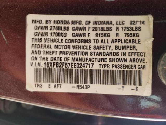 Photo 10 from auction – 2014 HONDA CIVIC LX with VIN 19XFB2F57EE024717