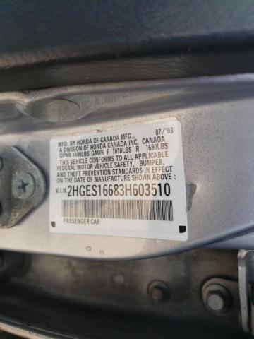 Photo 10 from auction – 2003 HONDA CIVIC with VIN 2HGES16683H603510