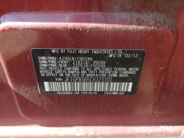 Photo 10 from auction – 2012 SUBARU IMPREZA SP with VIN JF1GPAS65CH223101