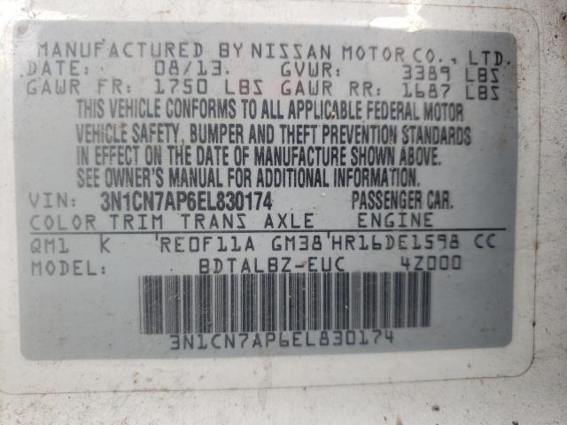 Photo 10 from auction – 2014 NISSAN VERSA S with VIN 3N1CN7AP6EL830174