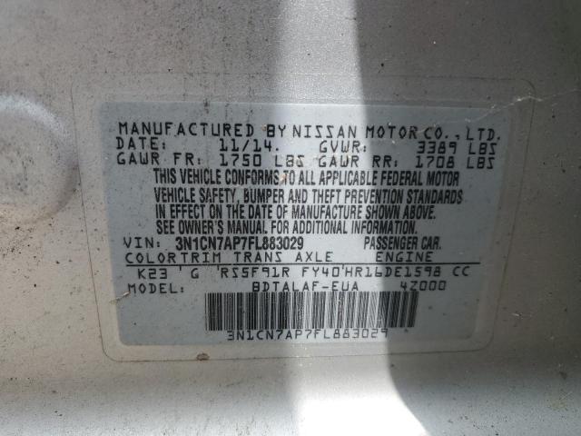 Photo 10 from auction – 2015 NISSAN VERSA S with VIN 3N1CN7AP7FL883029