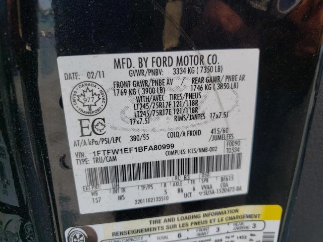 Photo 10 from auction – 2011 FORD F150 SUPER with VIN 1FTFW1EF1BFA80999
