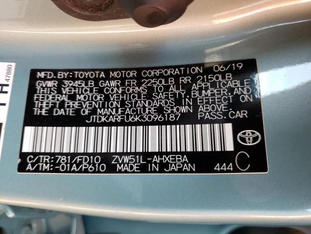 Photo 10 from auction – 2019 TOYOTA PRIUS with VIN JTDKARFU6K3096187