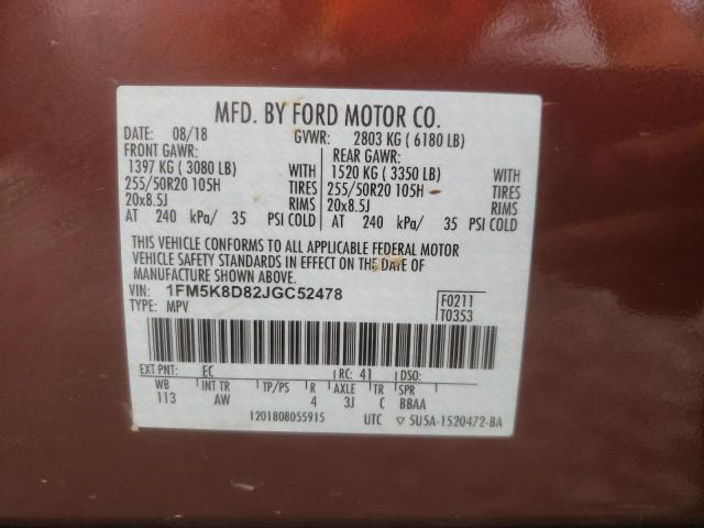 Photo 10 from auction – 2018 FORD EXPLORER X with VIN 1FM5K8D82JGC52478