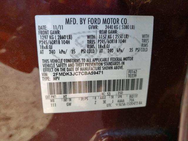 Photo 10 from auction – 2012 FORD EDGE SEL with VIN 2FMDK3JC7CBA59471