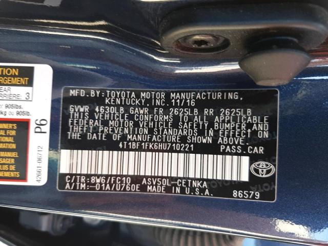 Photo 10 from auction – 2017 TOYOTA CAMRY with VIN 4T1BF1FK6HU710221