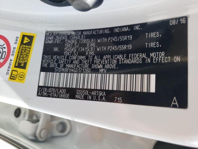Photo 10 from auction – 2016 TOYOTA HIGHLANDER with VIN 5TDYKRFH4GS171260