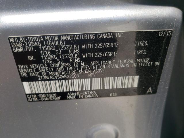 Photo 10 from auction – 2016 TOYOTA RAV4 LE with VIN 2T3BFREV5GW432508
