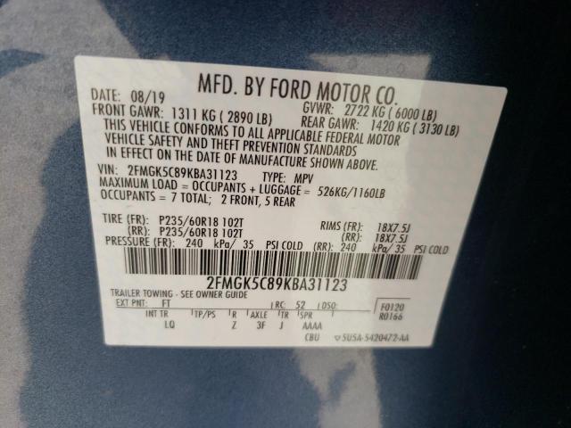 Photo 10 from auction – 2019 FORD FLEX SEL with VIN 2FMGK5C89KBA31123