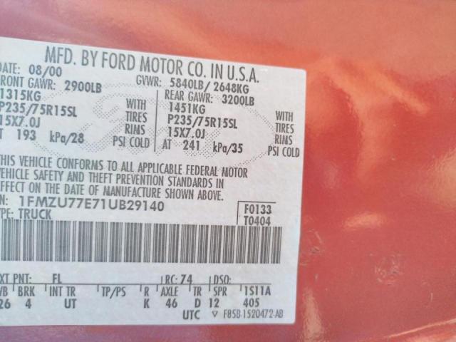 Photo 10 from auction – 2001 FORD EXPLORER S with VIN 1FMZU77E71UB29140