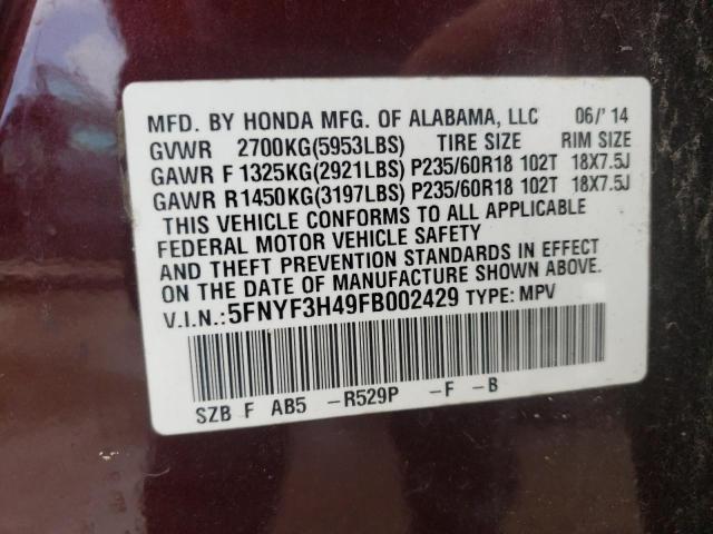 Photo 10 from auction – 2015 HONDA PILOT EX with VIN 5FNYF3H49FB002429