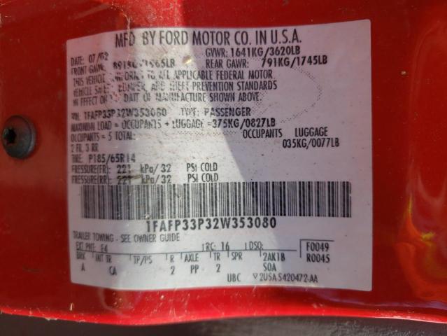 Photo 10 from auction – 2002 FORD FOCUS LX with VIN 1FAFP33P32W353080