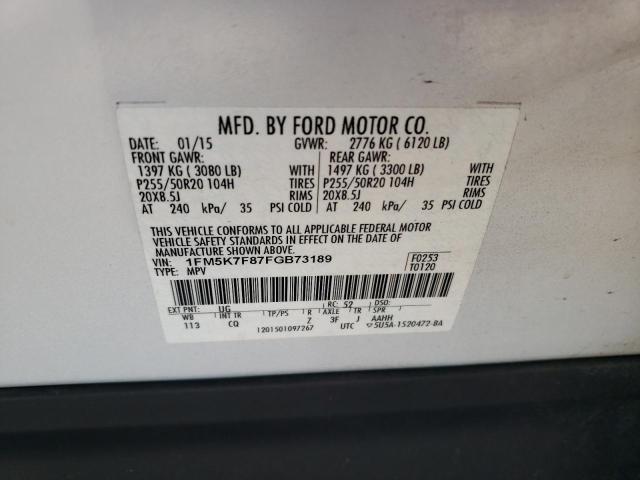 Photo 10 from auction – 2015 FORD EXPLORER L with VIN 1FM5K7F87FGB73189