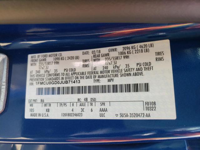 Photo 10 from auction – 2018 FORD ESCAPE SE with VIN 1FMCU0GD0JUB71413